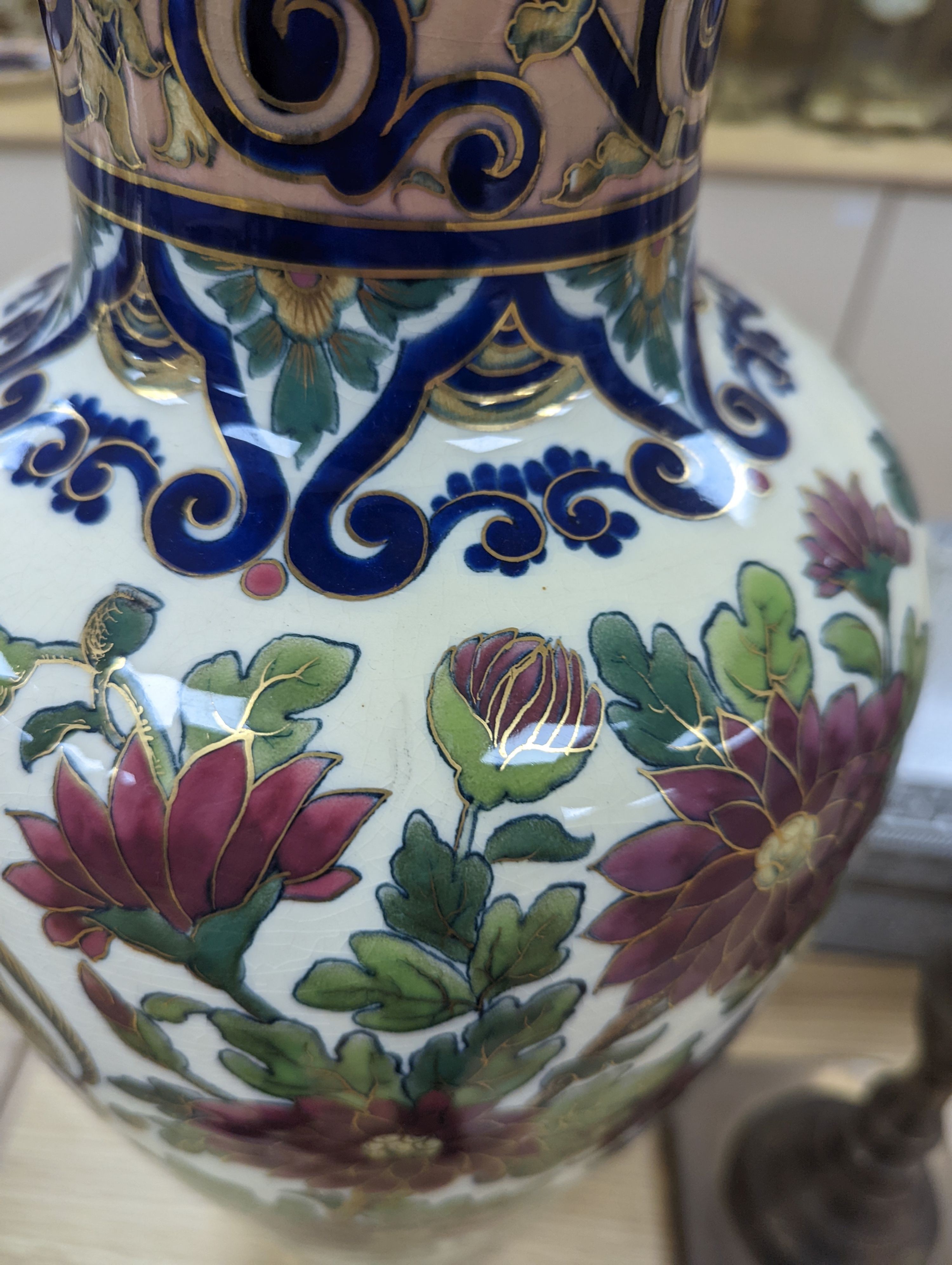 A large pair of Zsolnay Pecs vases - 50.5cm tall